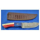 TX Damascus Knife w/Sheath, New