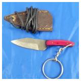 Damascus Keychain Knife w/Sheath, New