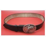 Bronc Rider Belt Buckle & 38" Black Leather Belt