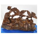 Beautiful Pair of Eagles Carved into Log 17"H