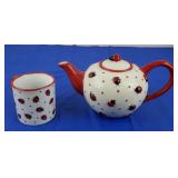 Burton & Burton Ladybug Teapot w/Matching Mug