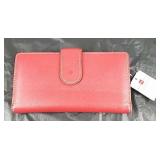 Ladies Red Leather Clutch Tab Wallet