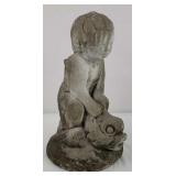 Little Boy Riding Dolphin Fish Garden Decor