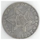 1857 Three Cent Silver - Three Outlines VF20