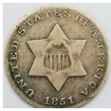 1851 Three Cent Silver - No Outlines F15