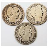 1900-O, 1900-S Barber Half-Dollars (3)
