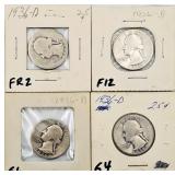 1936-P,-D Washington Quarters (4)