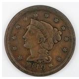 1849 Large Cent - Braided Hair Liberty Head VF35