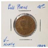 1883 Gold Plated Liberty Head "V" Nickel XF40