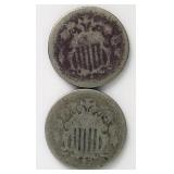 1867, 1874 Shield Nickels (2) G04