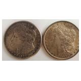 1921-S, 1889-P Morgan Dollars, 90% Silver AU50