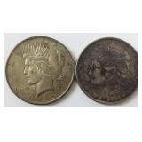 1921-P, 1922-P Morgan & Peace Dollars, 90% Silver