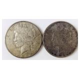 1922-D,-S Peace Dollar, 90% Silver (2)