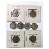 1950, 1955, 1958 Mixed Jefferson Nickels (8) UNC