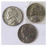 1943-S, 1945-D Jefferson Wartime Nickels (3) UNC