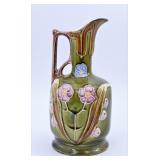 Antique Art Nouveau Majolica Floral Pitcher