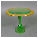 Green Depression Glass Pedestal Candy Dish