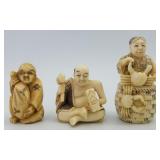Antique Netsuke Laborers (3)