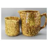 Vintage Spongeware Green/Brown Pitchers (2)