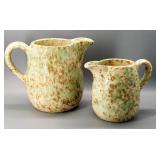 Vintage Spongeware Mint Green/Brown Pitchers (2)