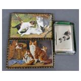 Framed Litho Kitten Postcards & Paperweight (3)
