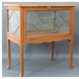 Antique Oak Leaded Glass Display Cabinet