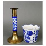 Cobalt Blue & White Candlestick & Flower Pot (2)