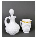 White Hobnail Fenton Pitcher, Avon Decanter