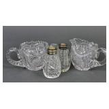 Cut Glass Creamer, Sugar, & Salt & Pepper