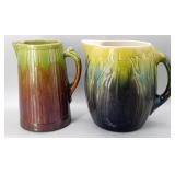 Green and Brown Glazed Pottery Pitchers (2)