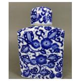 Porcelain Cobalt Blue & White Bottle w/Lid