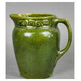 Arts/Crafts Style Dark Olive Green Ceramic Pitcher