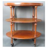 Antique Walnut Tiered Tea Table w/ Glass Tray Top
