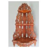 Vtg. Art Nouveau Corner Wood Wall Shelf - 3 Tier