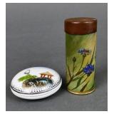 Asian Lidded Makeup Dish, Decorative Cylinder Can