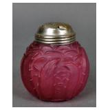 Unmarked Northwood Leaf Cranberry Satin Shaker