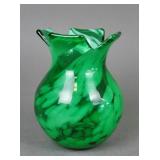 Emerald Green &  White Murano Swirl Art Glass Vase