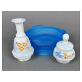 Tiffin Sky Blue Pedestal, Opalescent Vase & Jar