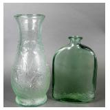 Green Glass Bottles and Vase