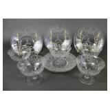 Clear Glass Etched Sherbet Dishes & Dessert Plates
