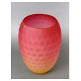Ombre Cranberry to Gold Thumbprint Glass Vase