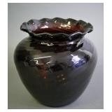 Dark Amethyst Vase w/Swirl Pattern & Ruffled Rim