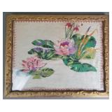 Vintage Framed Crewel Work on Linen