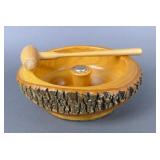 Vintage Wood Bark Nut Bowl w/Hammer