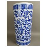 Cobalt Blue and White Porcelain Umbrella Stand #1