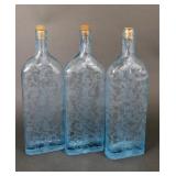 Frosted Aqua Glass Bottles w/ Cork Stoppers (3)