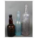 Vtg. Amber, Aqua & Purple Glass Liquor Bottles (3)