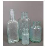 Vintage Aqua Glass Apothecary Medicine Bottles (4)