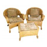Vintage Natural Wicker Armchairs (2) & Footrest