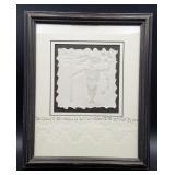 Signed Embossed Paper Art Dark Wood Framed